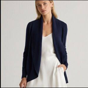 Quince Mongolian Cashmere Open Cardigan Sweater Navy XS